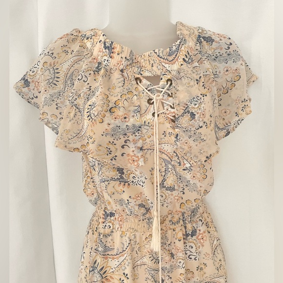 Y2K  Cream and Blue paisly floral  Maxi Dress XXS - Picture 2 of 6